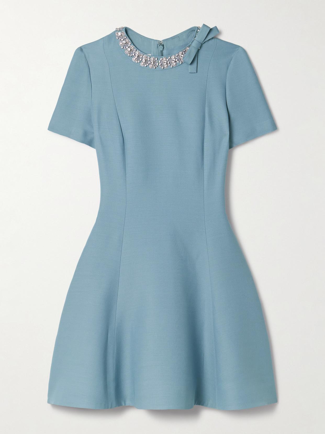 Embellished Wool And Silk-blend Mini Dress In Blue Product Image