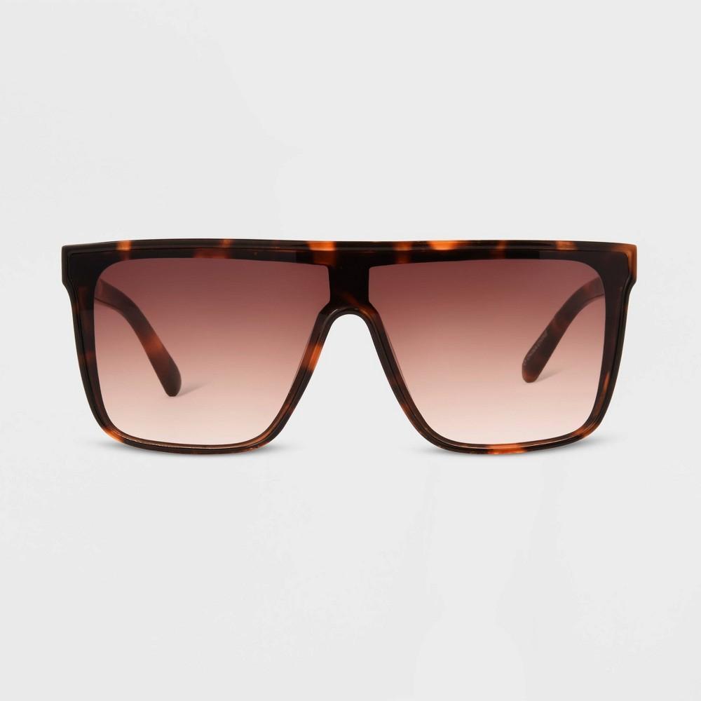 Womens Tortoise Print Shiny Plastic Shield Sunglasses - Universal Thread Black Product Image