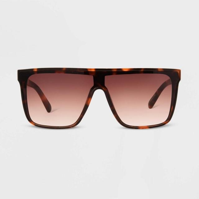 Womens Tortoise Print Shiny Plastic Shield Sunglasses - Universal Thread Black Product Image