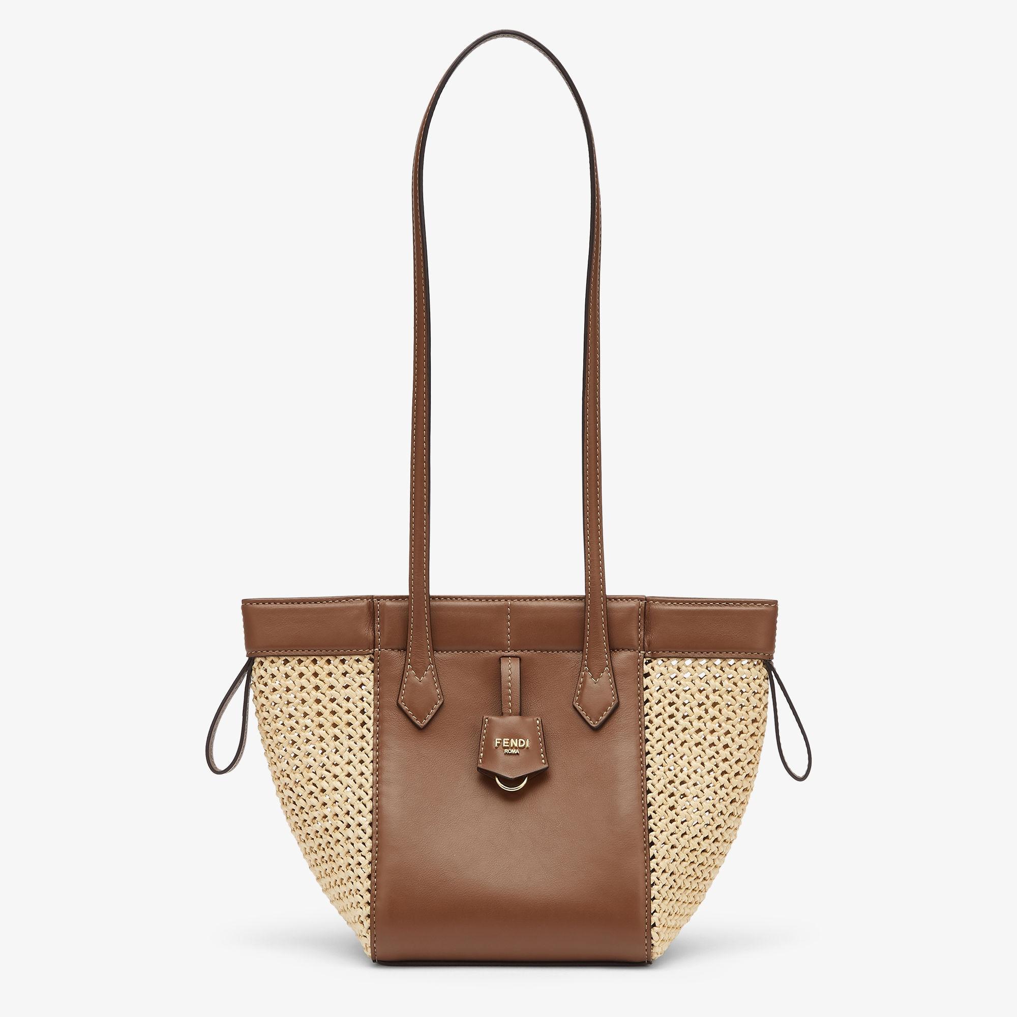 Fendi Origami MiniBrown leather and woven fabric mini bag that can be transformed Product Image