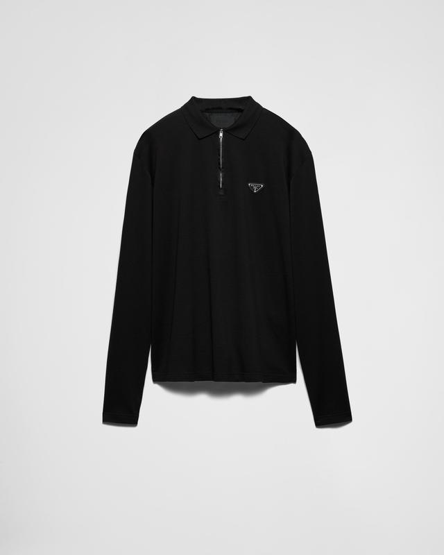 Long-sleeved piqué and Re-Nylon polo shirt Product Image