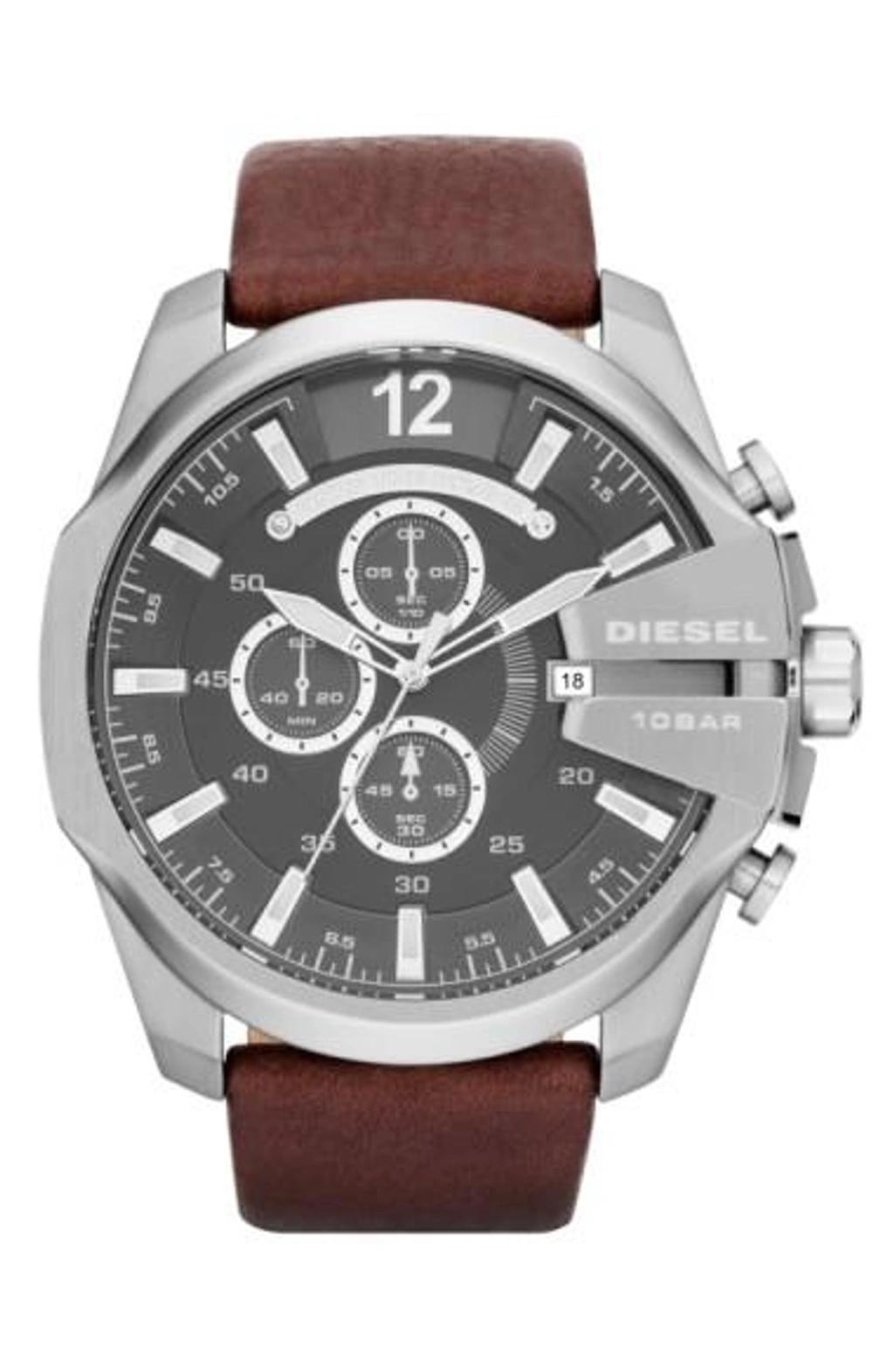 Men's Chronograph Mega Chief Brown Leather Strap Watch 51mm Dz4290 In Marrone Product Image