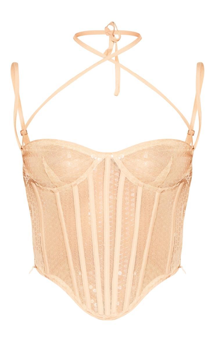 Nude Sequin Sheer Boned Corset Product Image