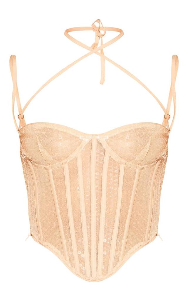 Nude Sequin Sheer Boned Corset Product Image