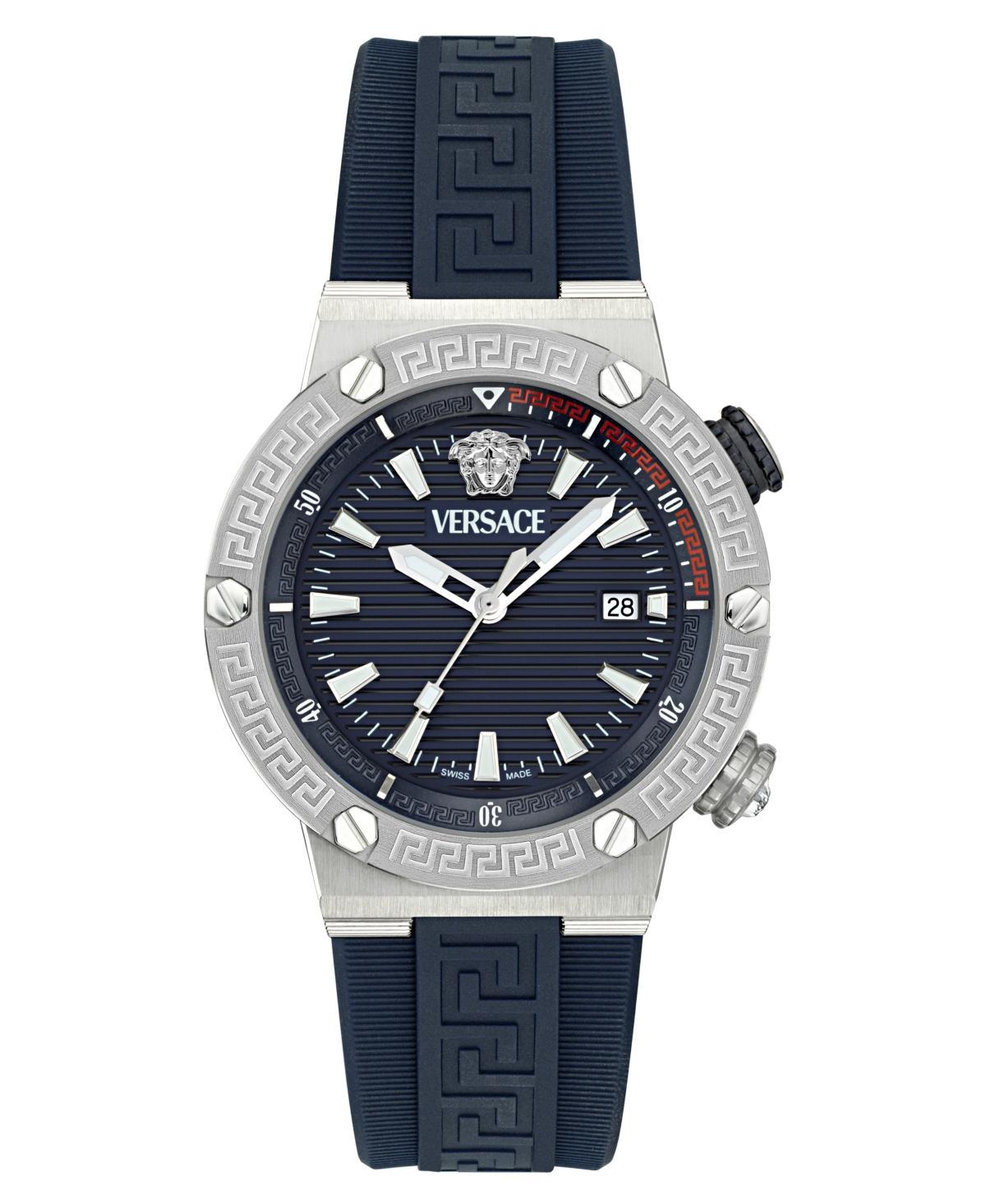 Versace Mens Swiss Blue Rubber Strap Watch 43mm Product Image