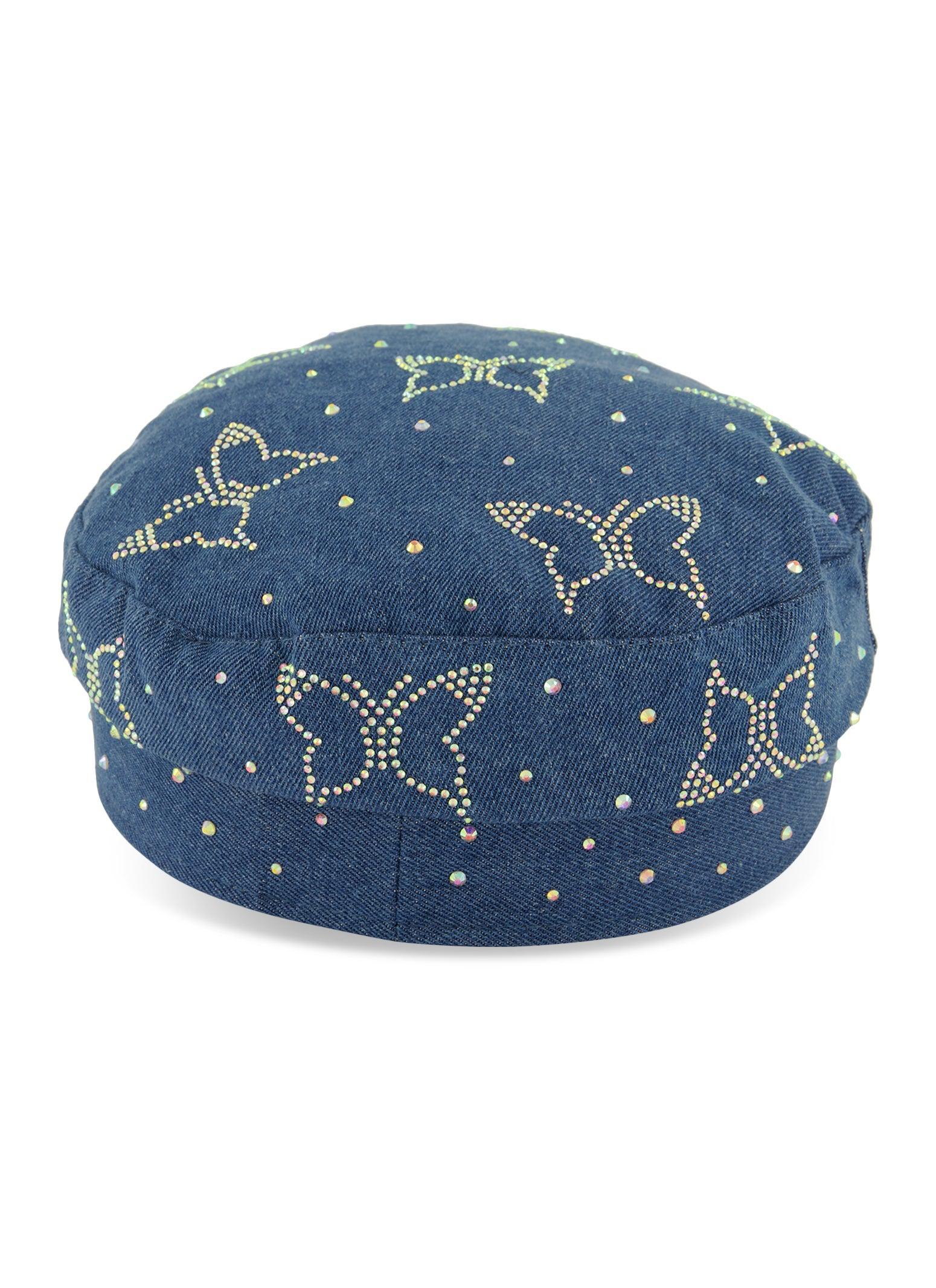 Butterfly Rhinestone Denim Cabbie Hat Female Product Image