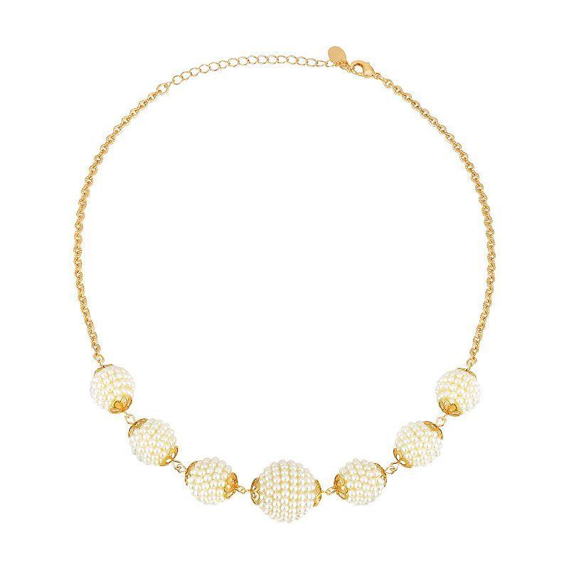 1928 Gold Tone Simulated Pearl Seeded Multi Ball Necklace, Womens, White Product Image