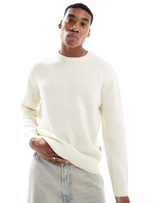 ONLY & SONS crew neck textured drop shoulder sweater in cream Product Image