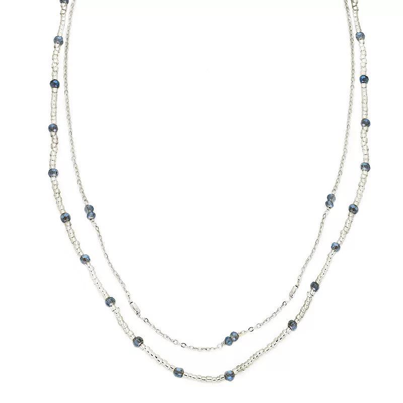 PANNEE BY PANACEA Silver Tone Blue Crystal Beaded Double Strand Necklace, Womens Product Image