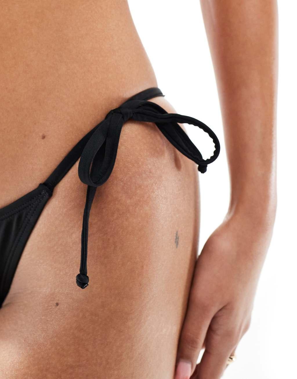 Cotton On tie side cheeky bikini bottoms in black  Product Image