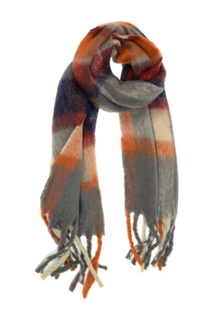 Grey Bold Plaid Fringe Scarf 38X200 Product Image