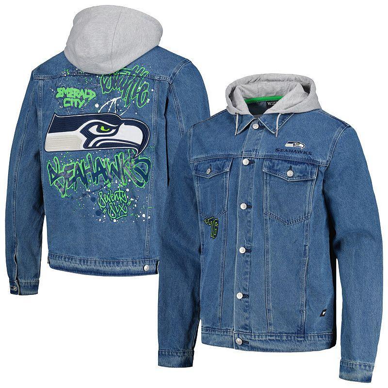 Mens The Wild Collective Seattle Seahawks Hooded Full-Button Denim Jacket Product Image