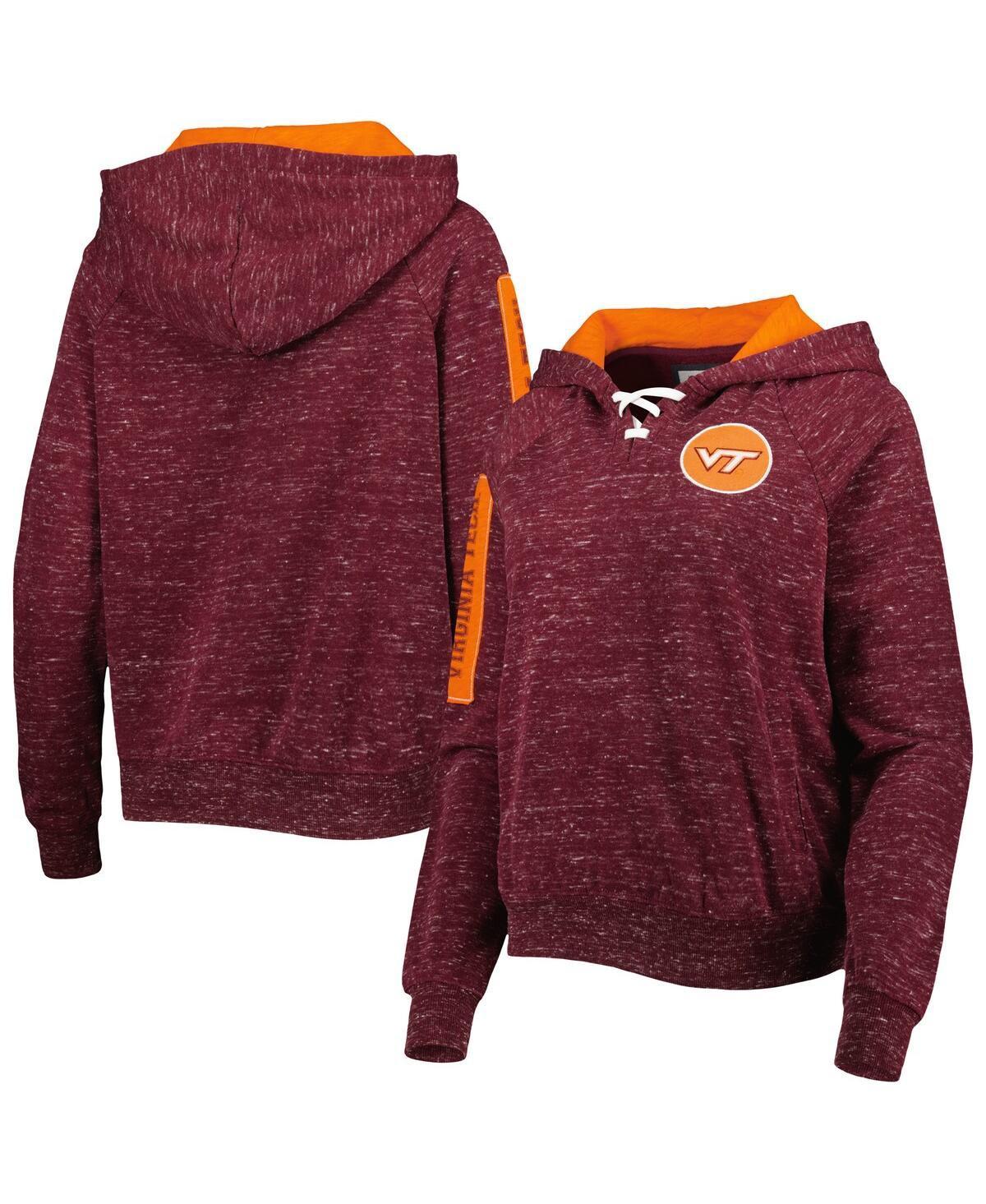 Womens Colosseum Maroon Virginia Tech Hokies The Devil Speckle Lace-Placket Raglan Pullover Hoodie Product Image