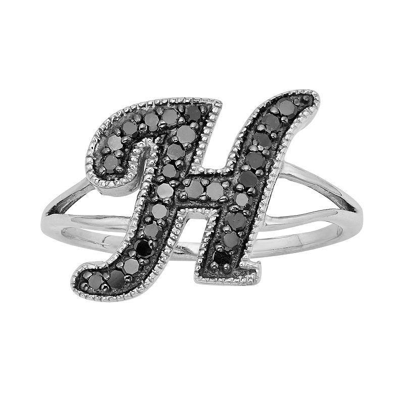 Jewelexcess Sterling Silver 1/4-ct. T.W. Black Diamond Initial Ring, Womens Product Image