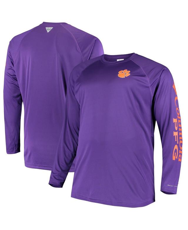 Mens Columbia Purple Clemson Tigers Big and Tall Terminal Tackle Long Sleeve Omni-Shade T-shirt Product Image