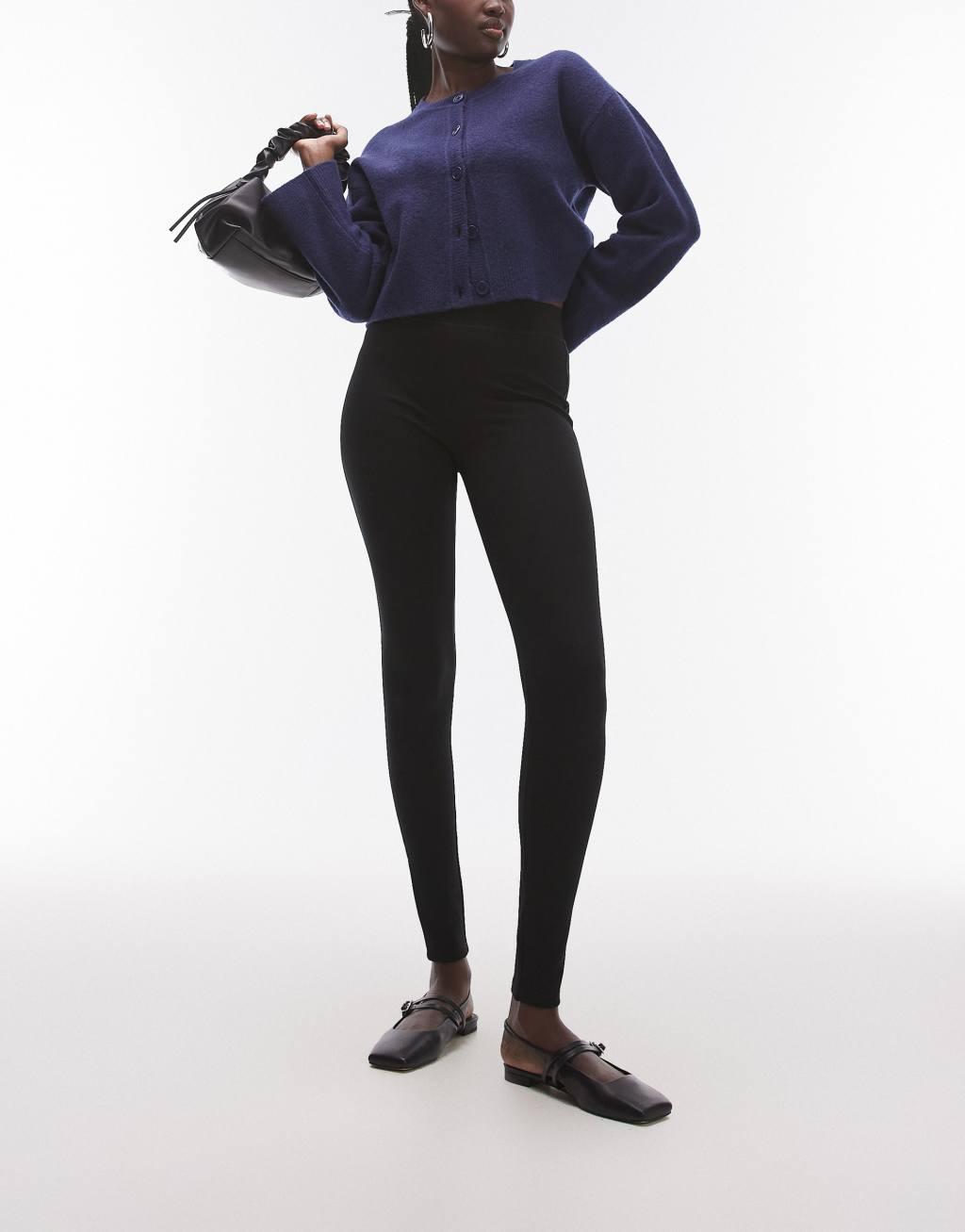 Topshop Tall full length heavy weight leggings in black Product Image