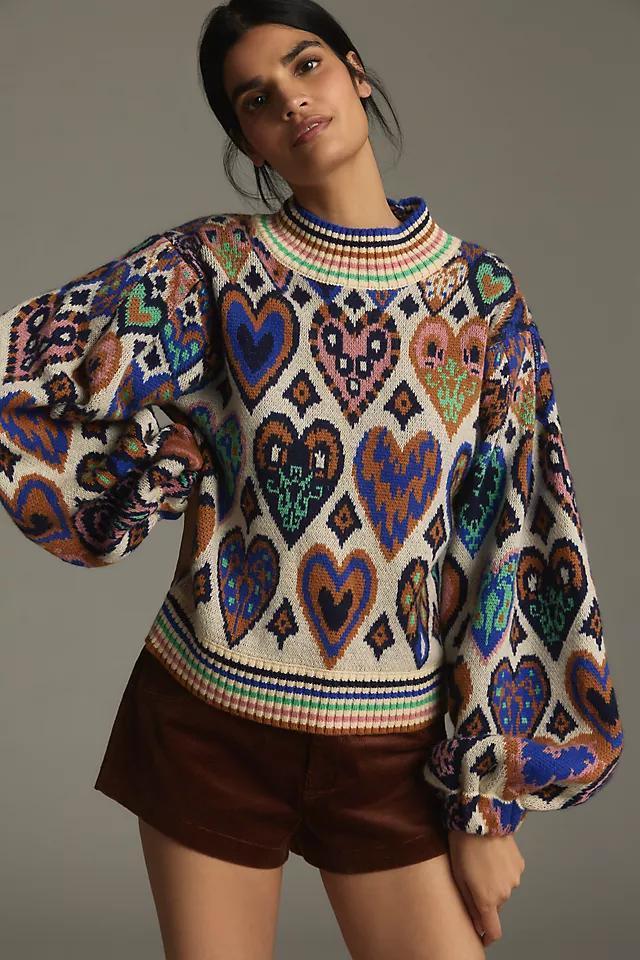 Farm Rio Hearts Ikat Pullover Sweater  Product Image