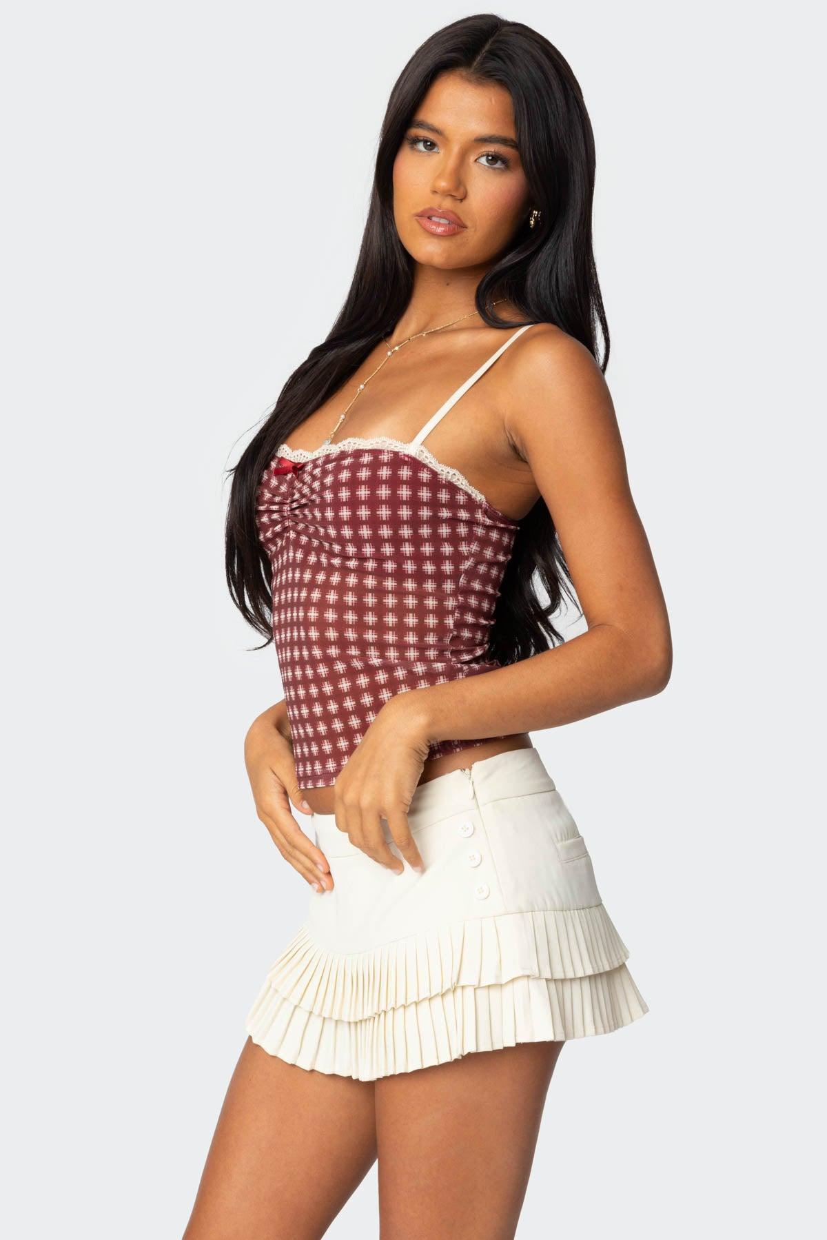 Checkered Mesh Built In Bra Top Product Image