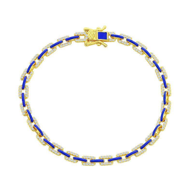 Argento Bella 14k Gold Over Silver Black Enamel & Cubic Zirconia Link Bracelet, Womens Gold Tone Blue Product Image