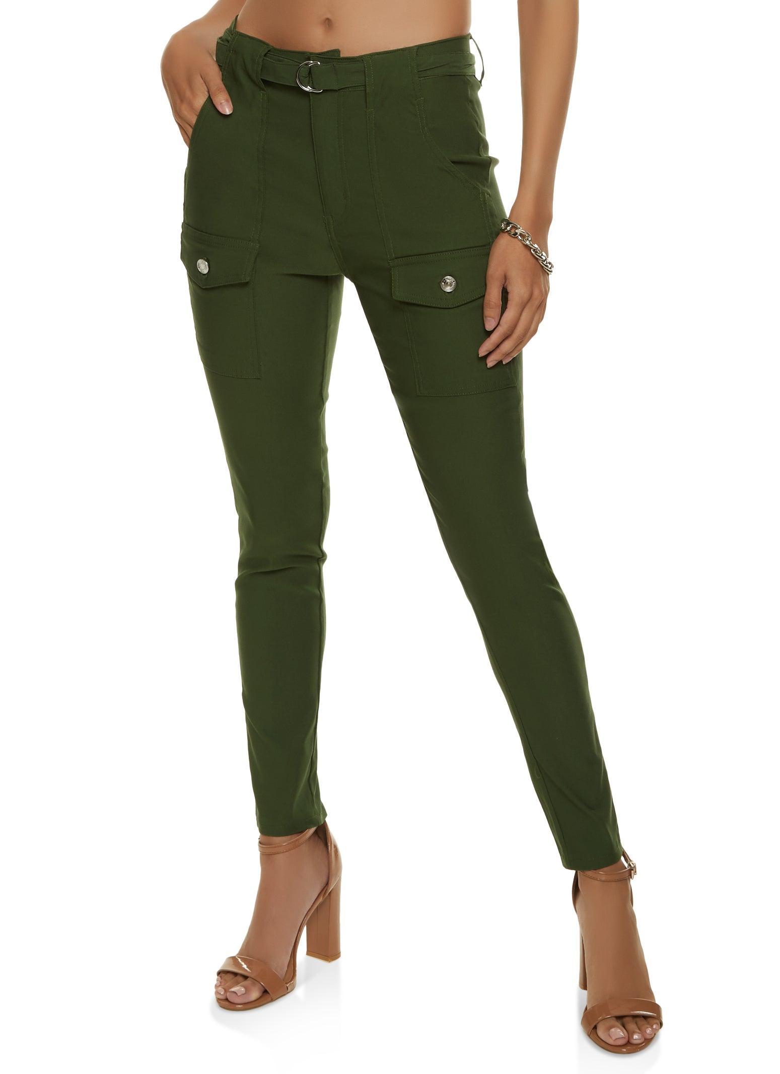 Womens Belted Front Cargo Pocket Pants Product Image