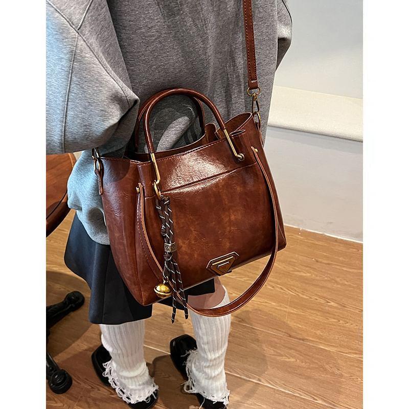 Faux Leather Crossbody Tote Bag Product Image