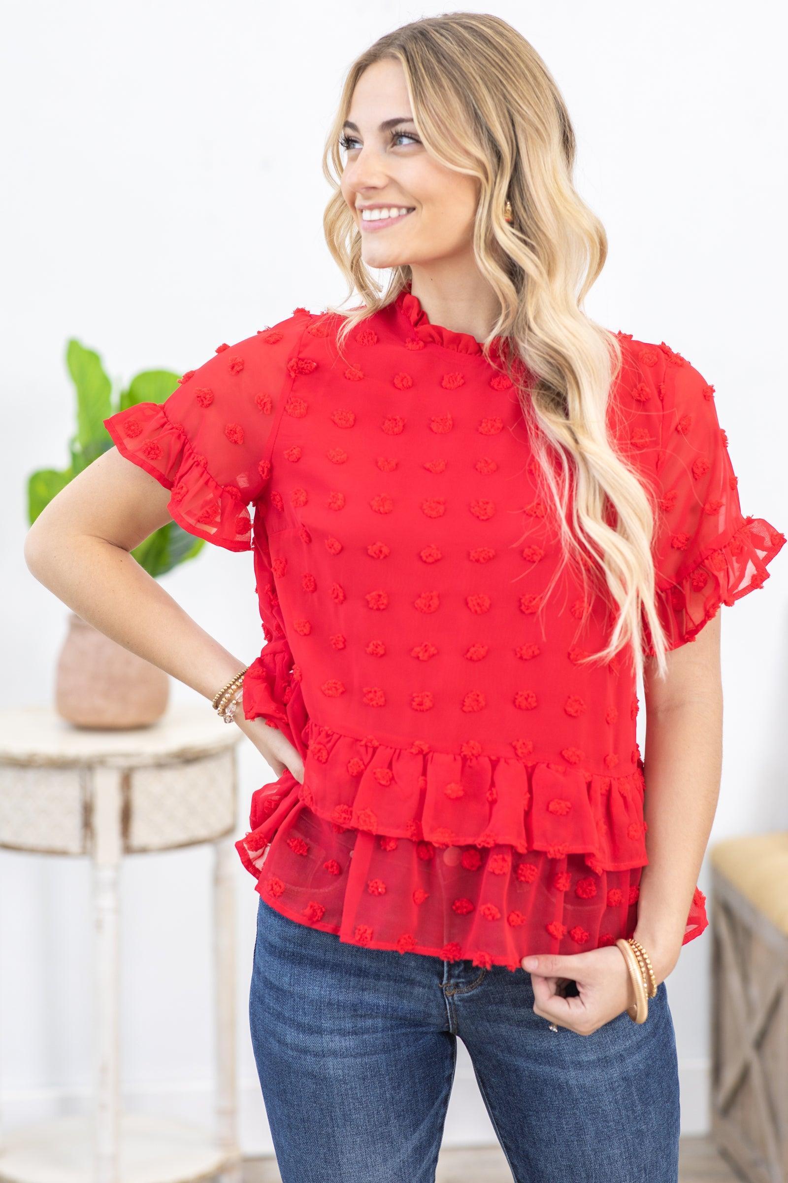 Red Swiss Dot Babydoll Woven Top Product Image