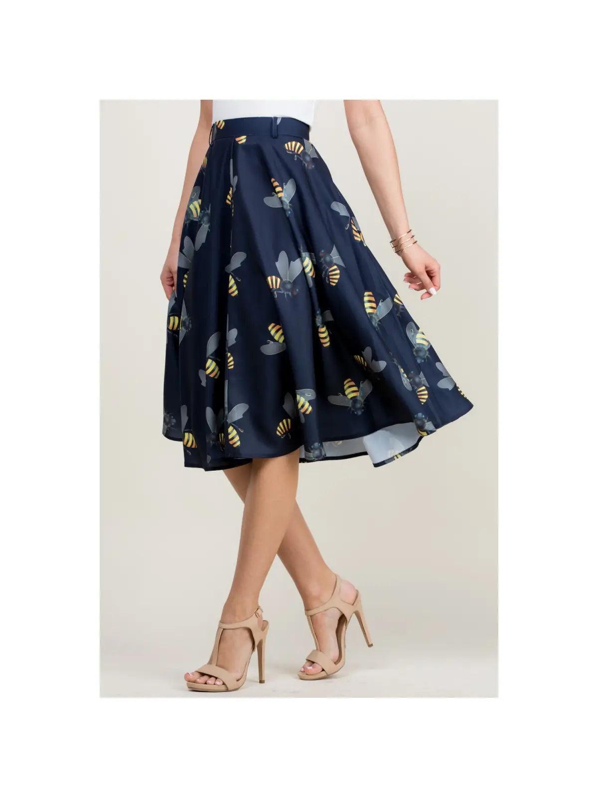 Bee Print Navy Swing Skirt Female Product Image