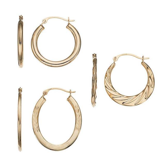 Forever 14K Oval & Textured Hoop Earring Set, Womens, Gold Product Image