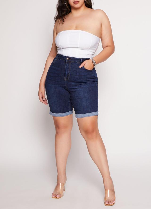 Womens Plus Size WAX Denim Cuffed Bermuda Shorts Product Image