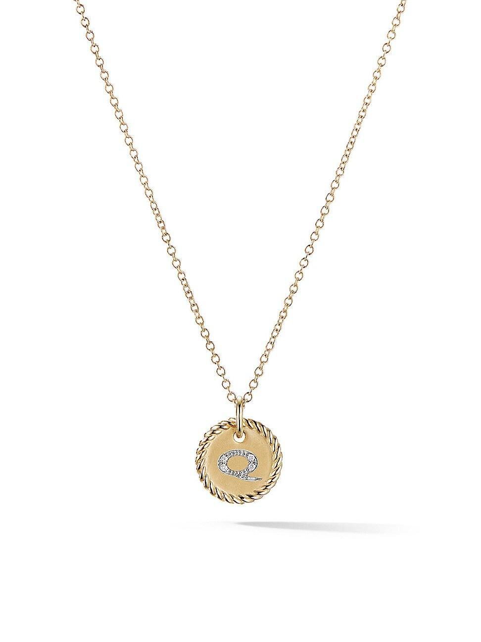 Womens Initial Charm Necklace in 18K Yellow Gold with Pav Diamonds Product Image