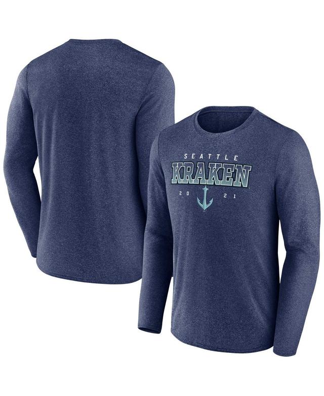 Mens Fanatics Heather Deep Sea Blue Seattle Kraken Long Sleeve T-shirt Product Image