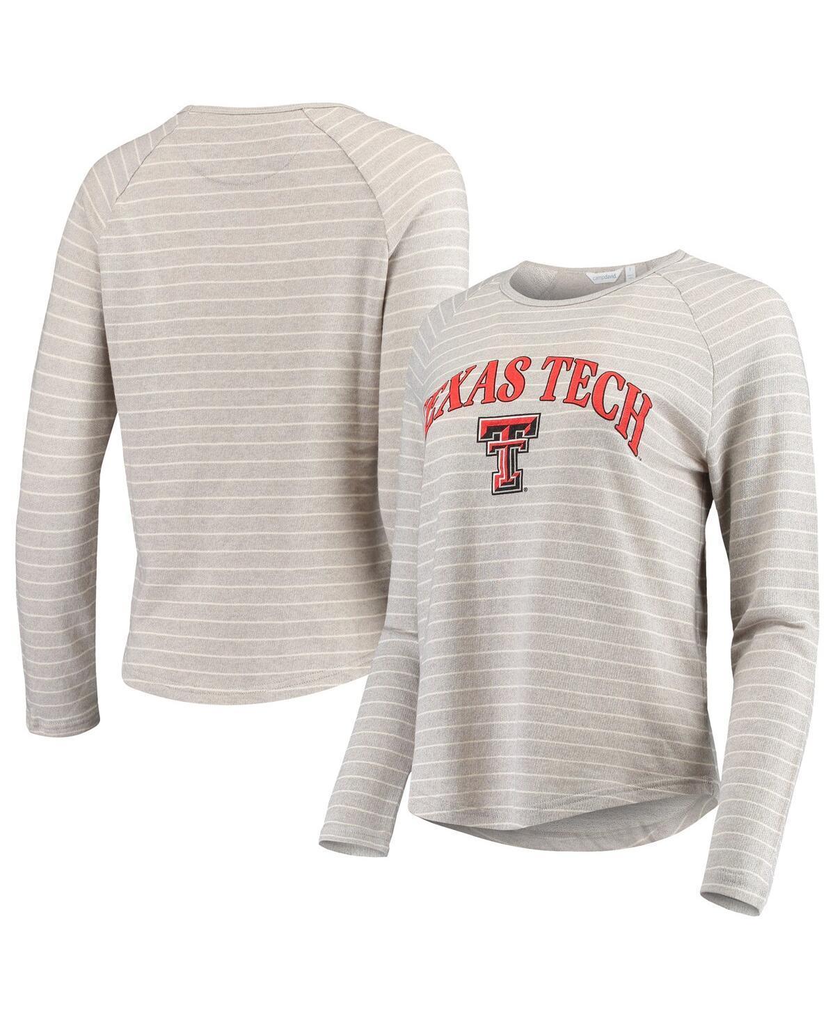 Womens Heathered Gray Texas Tech Red Raiders Seaside Striped French Terry Raglan Pullover Sweatshirt Product Image