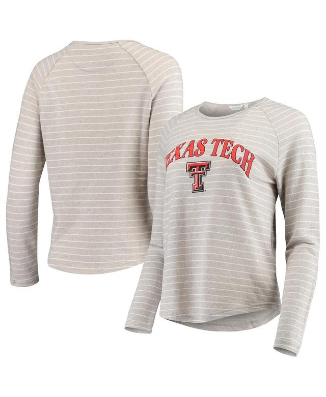 Womens Heathered Gray Texas Tech Red Raiders Seaside Striped French Terry Raglan Pullover Sweatshirt Product Image