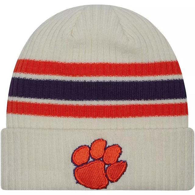 Mens New Era Cream Clemson Tigers Vintage Cuffed Knit Hat Product Image