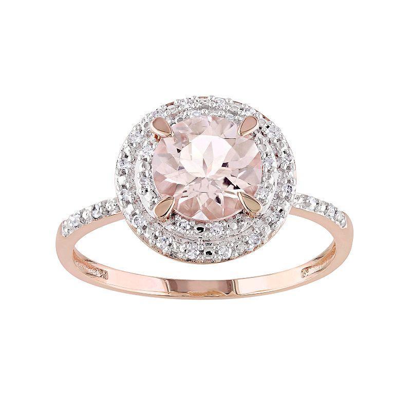 Stella Grace 10k Rose Gold Morganite & 1/10 Carat T.W. Diamond Halo Ring, Womens Pink Product Image