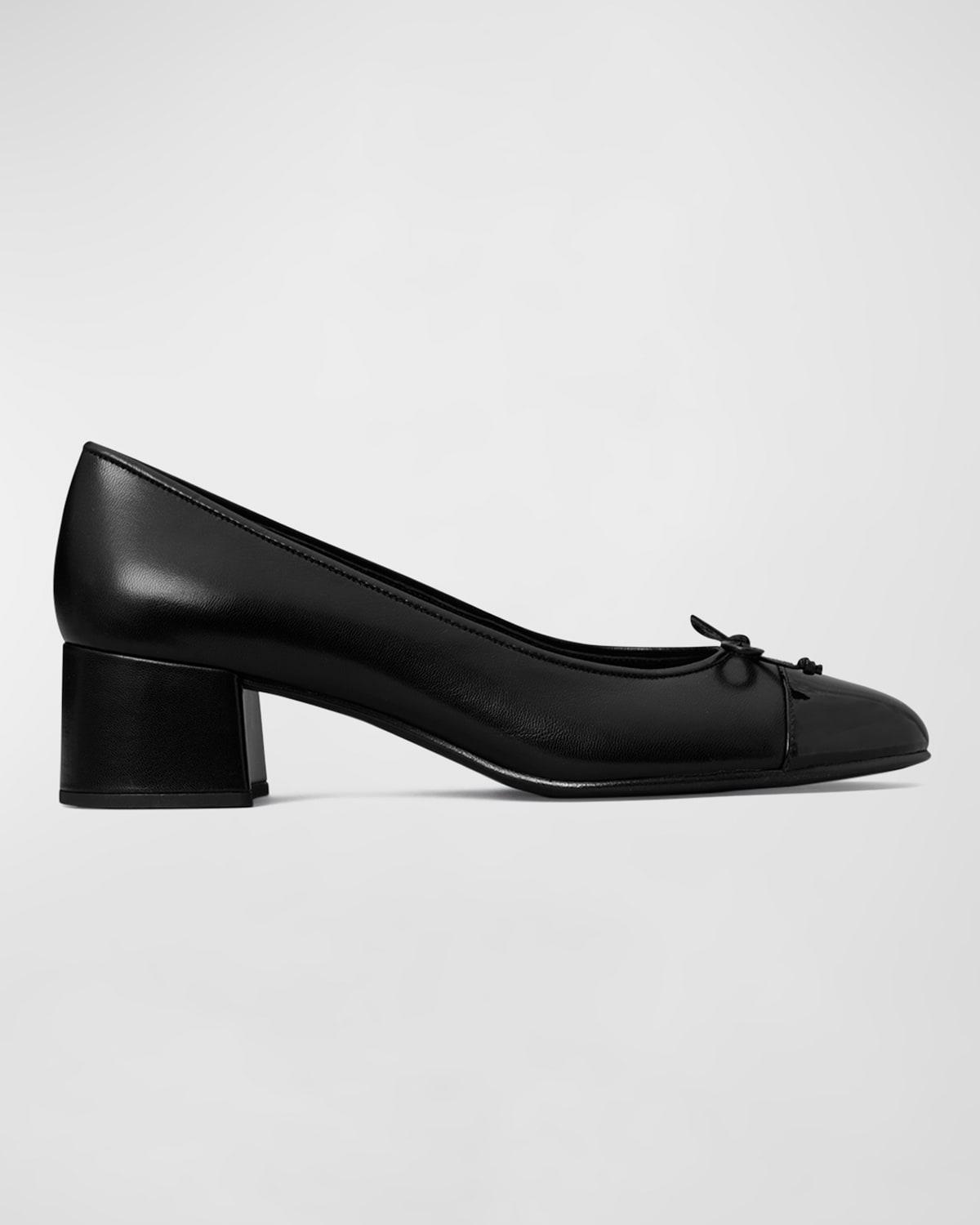 Mixed Leather Cap-Toe Ballerina Pumps Product Image