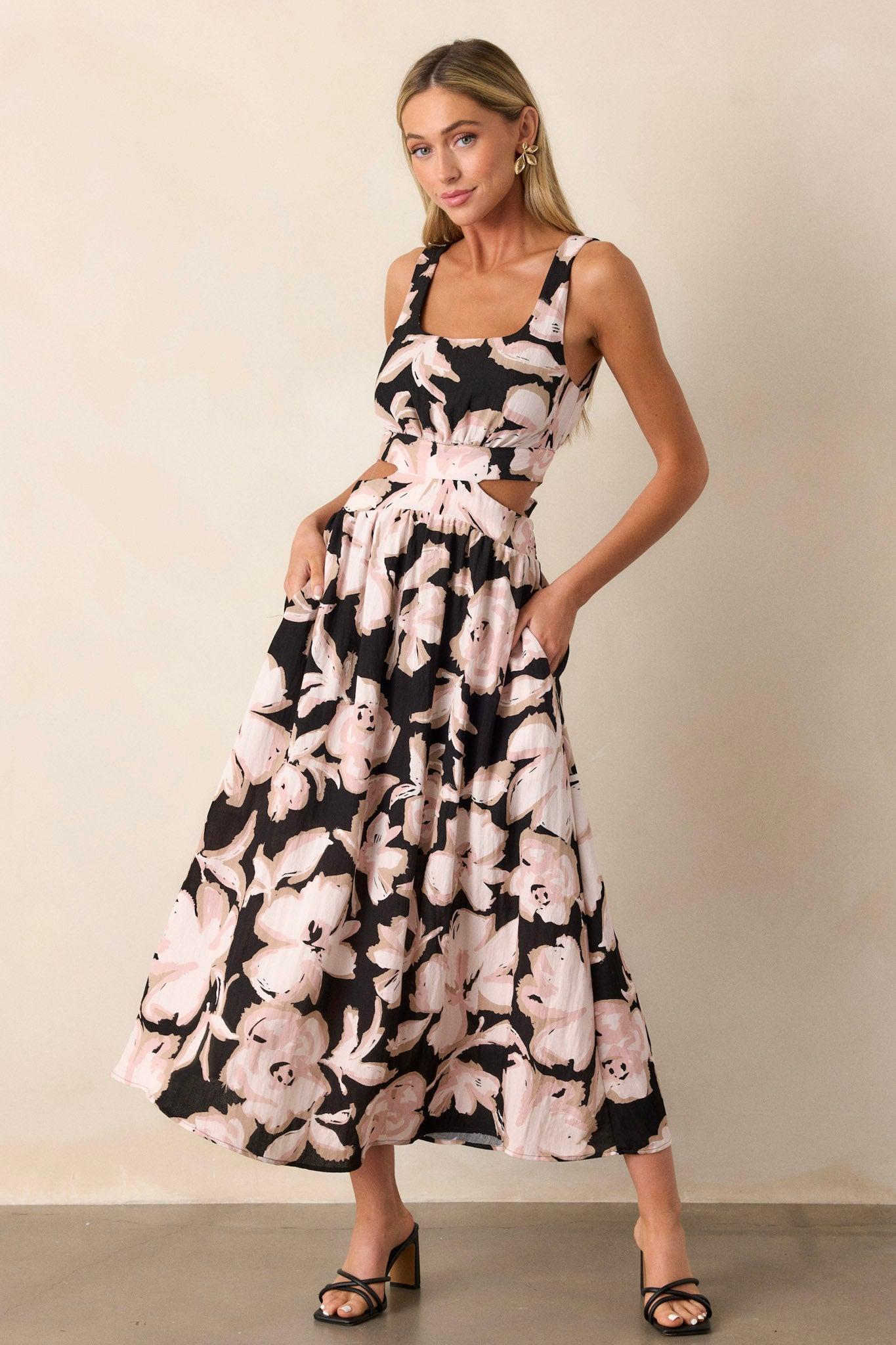 Radiant Day Black Floral Cutout Maxi Dress Product Image