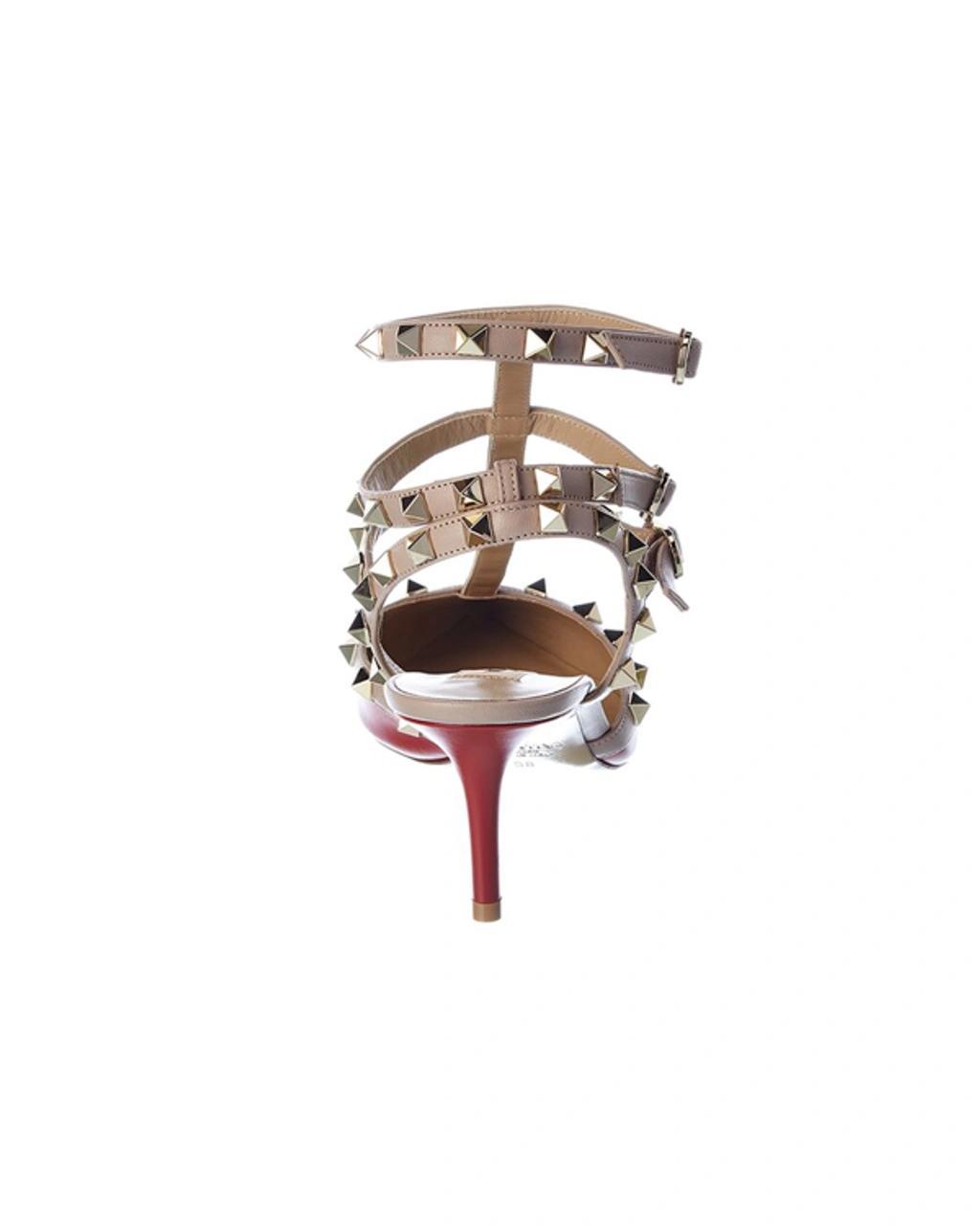 Rockstud Caged 65 Leather Ankle Strap Pump In Red Product Image