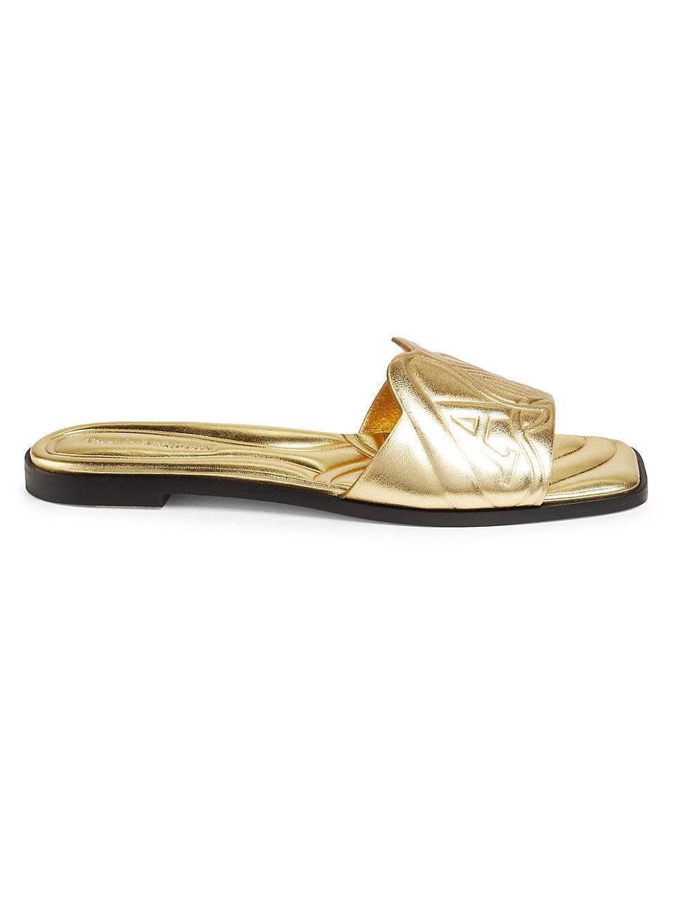 Womens Seal Metallic Leather Slides Product Image