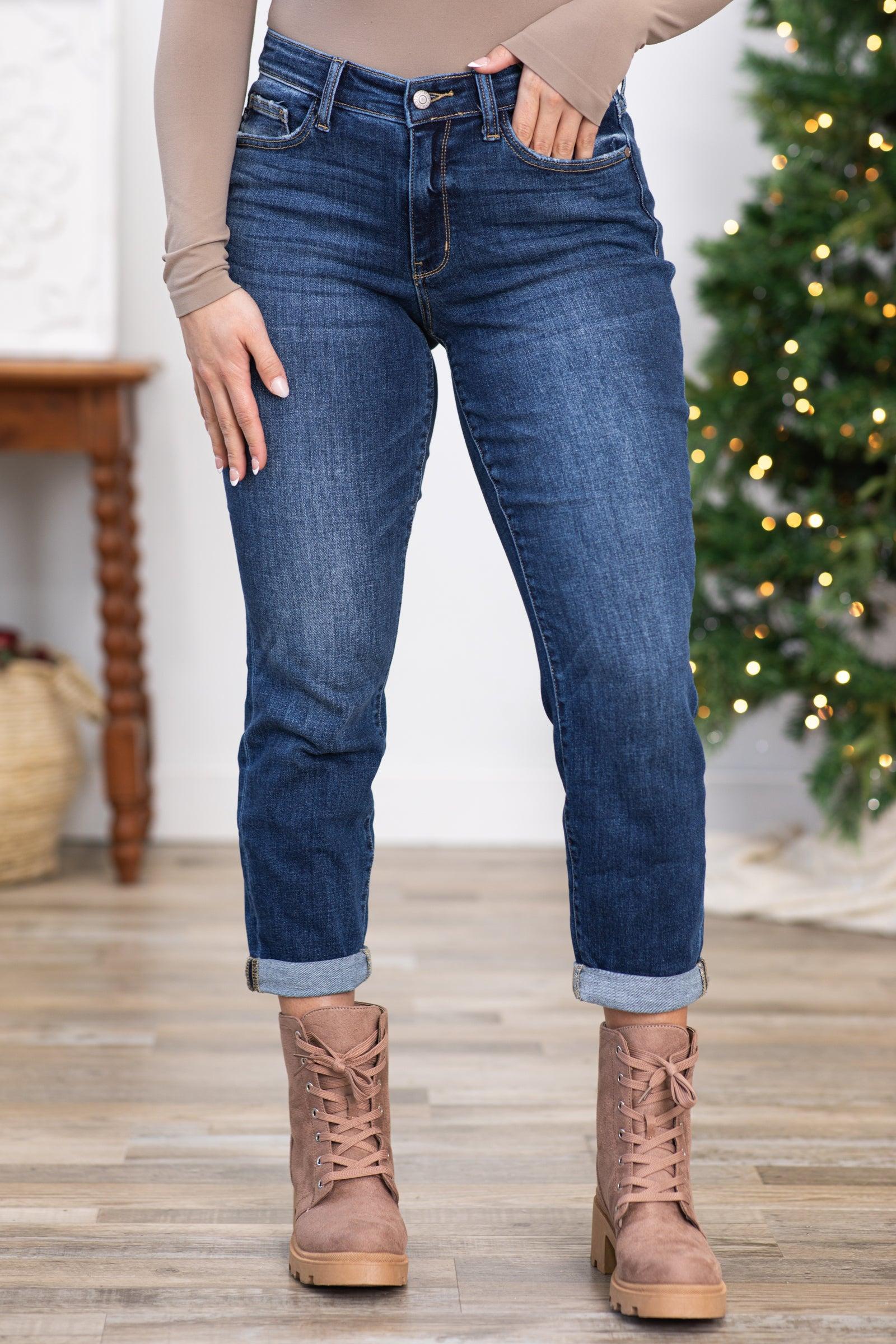 Judy Blue Mid Rise Cuffed Boyfriend Fit Jeans Product Image