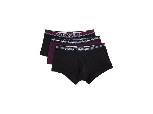 Emporio Armani Pure Cotton Trunks 3-Pack (Black/Plum/Black) Men's Underwear Product Image