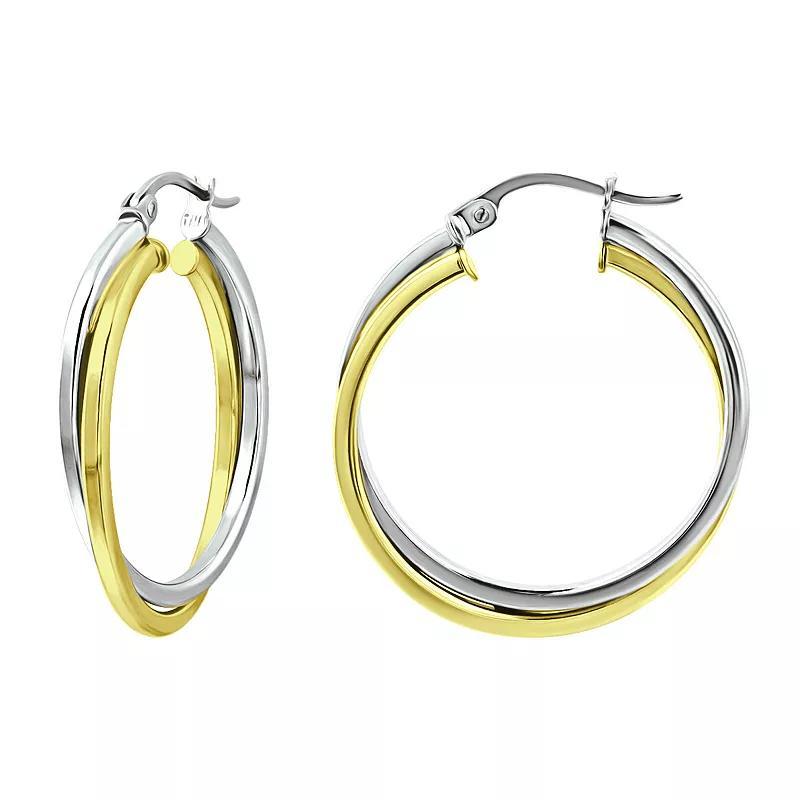 Aleure Precioso Two Tone Sterling Silver 20 mm Interlocking Square Tube Hoop Earrings, Womens, Two-Tone Product Image