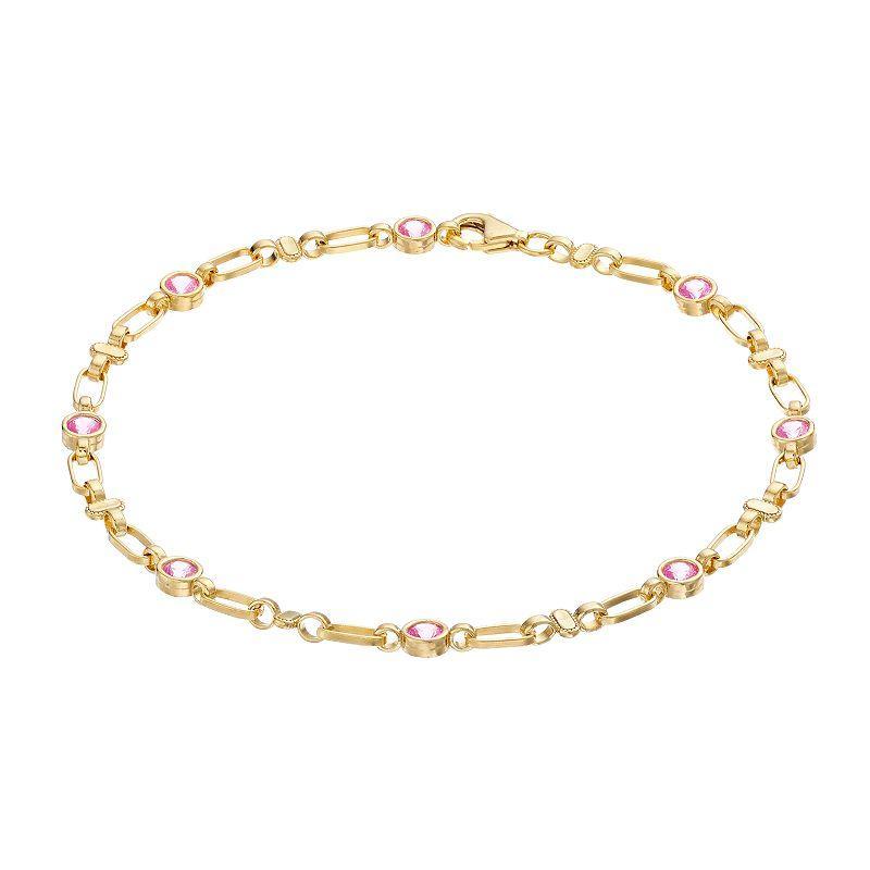 Womens Kristen, 18K Gold Plated, Sterling Silver Lab-Created Pink Sapphire Oval Bracelet, Womens Gold Tone Product Image