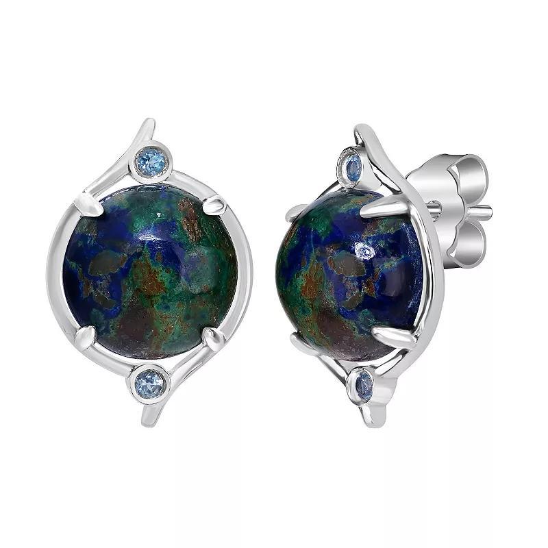 Gemistry Sterling Silver Gemstone Cabochon Stud Earrings, Womens, Azurite Product Image