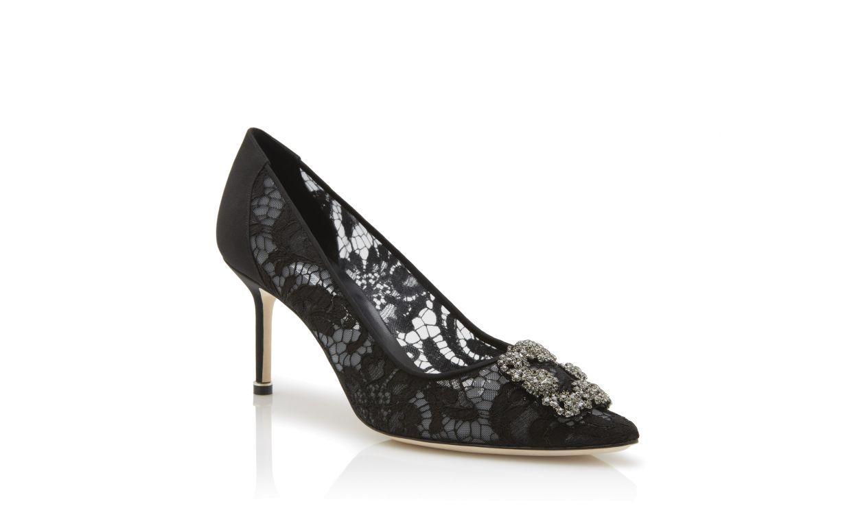 HANGISI LACE 70 Black Lace Jewel Buckle Pumps Product Image