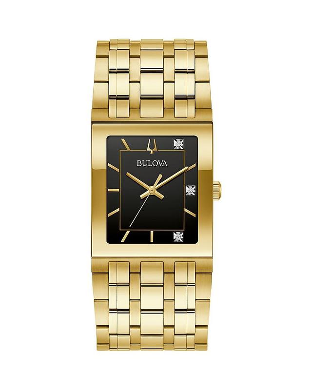 Bulova Mens Marc Anthony Modern Quadra Diamond Accent Gold-Tone Stainless Steel Bracelet Watch 30mm Product Image