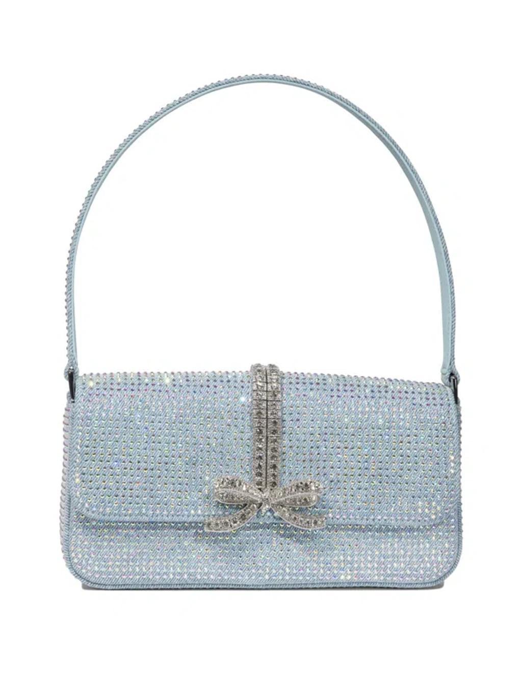 Self Portrait Rhinestone Denim Shoulder Bag In Light Blue Product Image