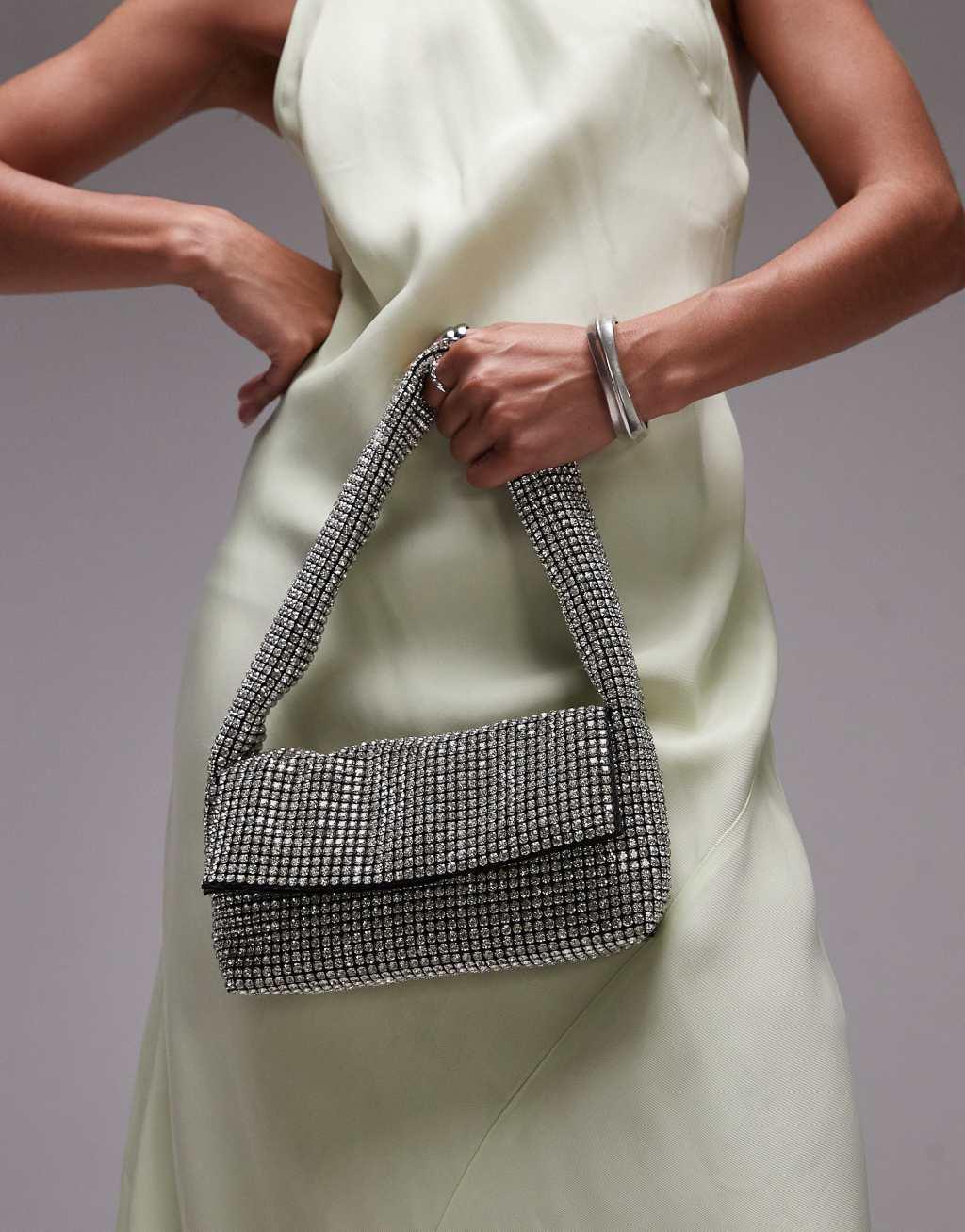 Topshop Shelly embellished shoulder bag in silver Product Image