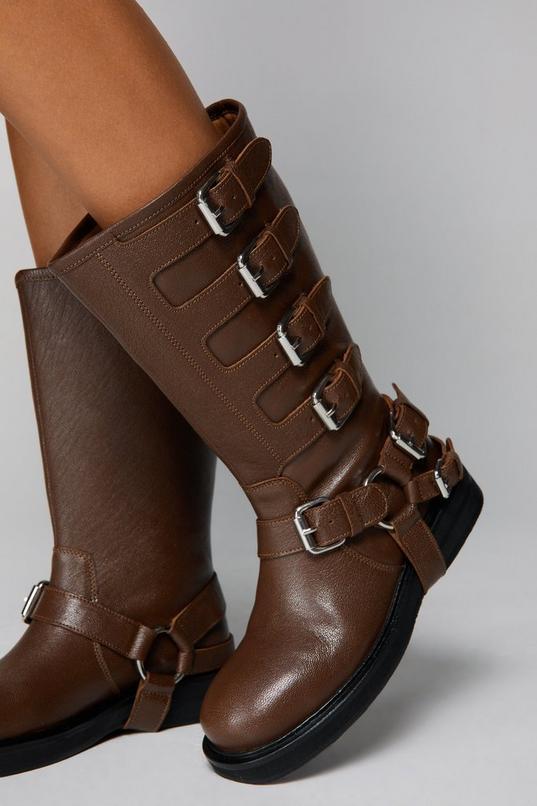 Real Leather Multi Buckle Biker Boots product image