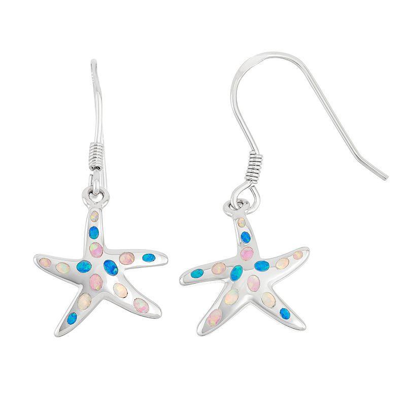 Sterling Silver Lab-Created Opal Starfish Drop Earrings, Womens, Multicolor Product Image